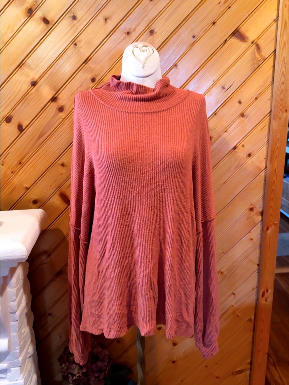 Entro Rust Ribbed Mock Neck Dolman Sleeve Tunic Top Medium
